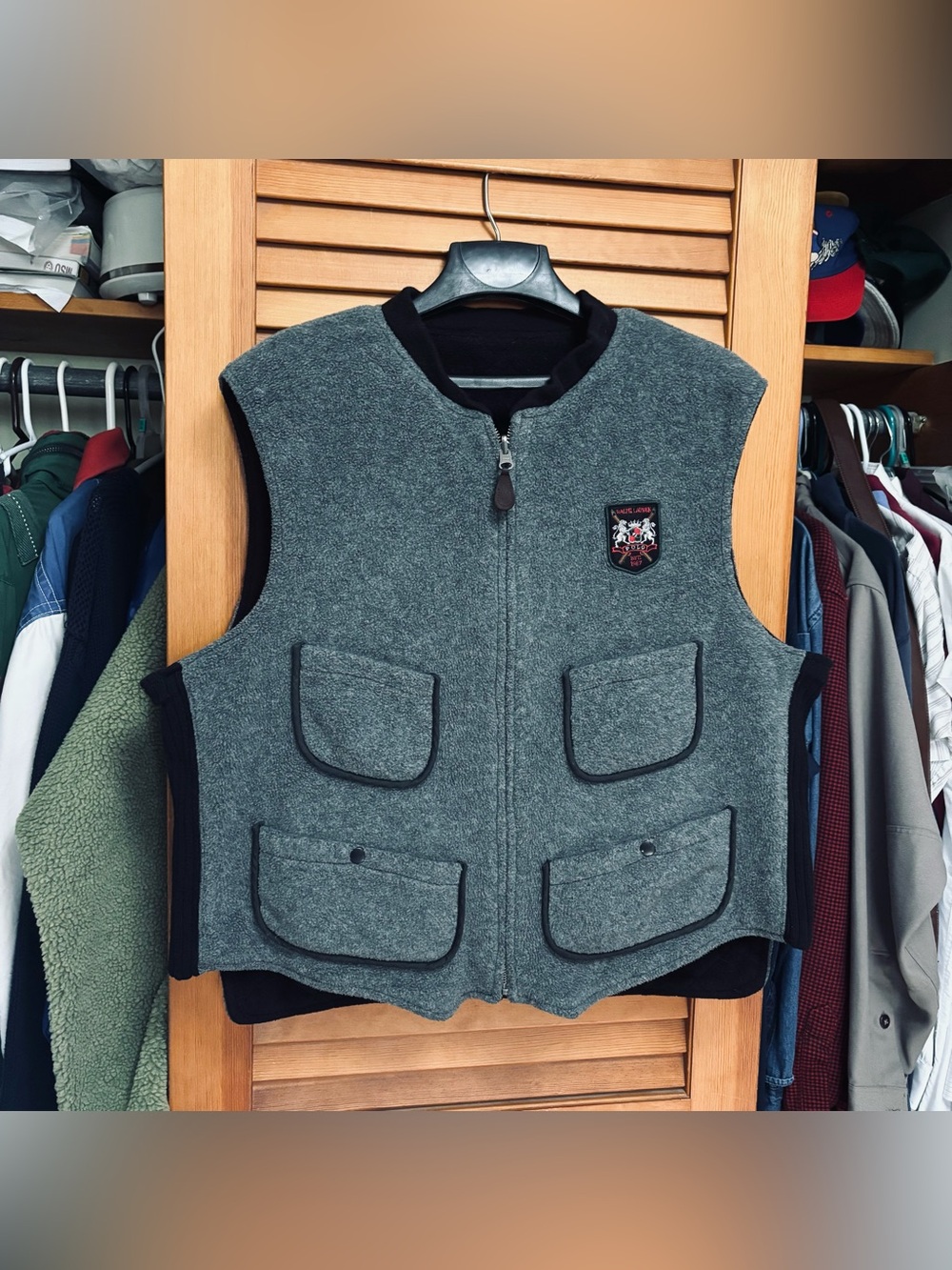 Vintage Polo Ralph Lauren Reversible Fleece Vest Full Zip Crest Logo USA Made XL